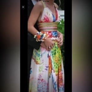 Multi color floral on white background dress.
